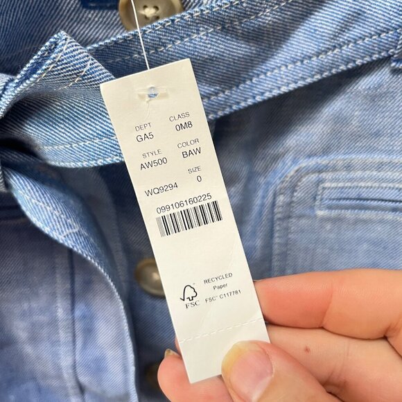 NEW J.Crew Women's Blue Button-Front Belted Skirt Size 0 Linen‎ Blend - Picture 2 of 7